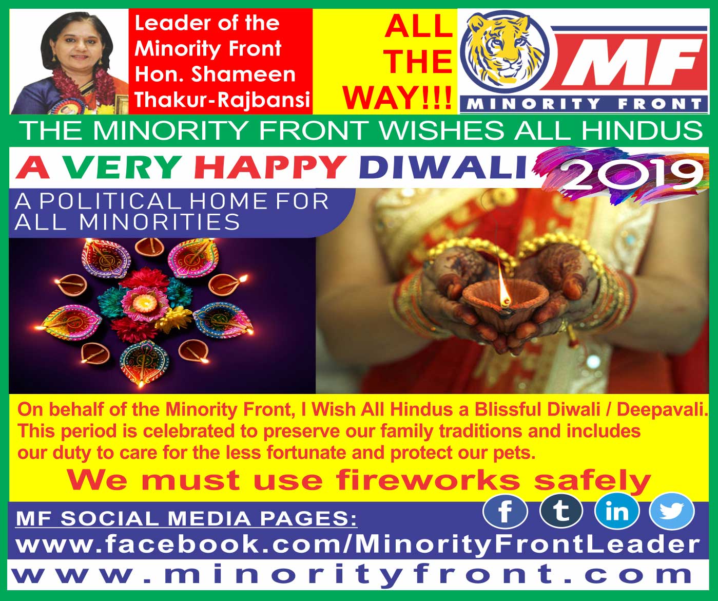 The Minority Front Wishes All a Happy Diwali 2019