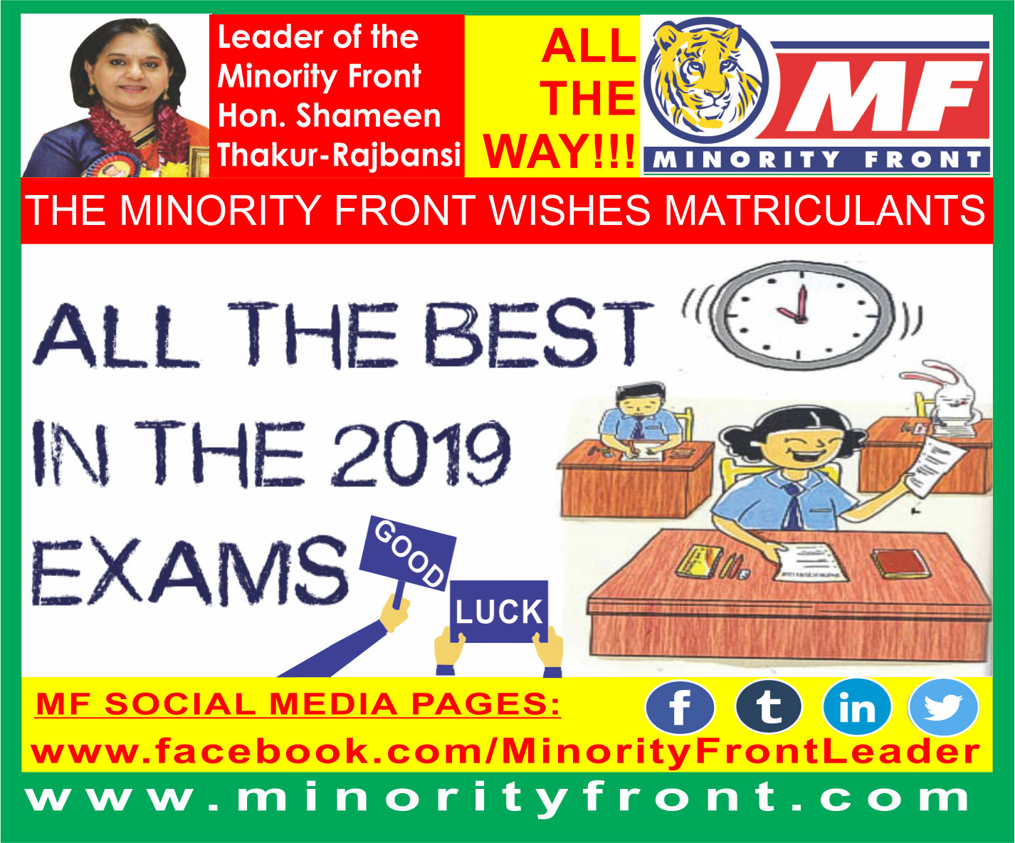 The Minority Front Wishes Matric Students All the Best